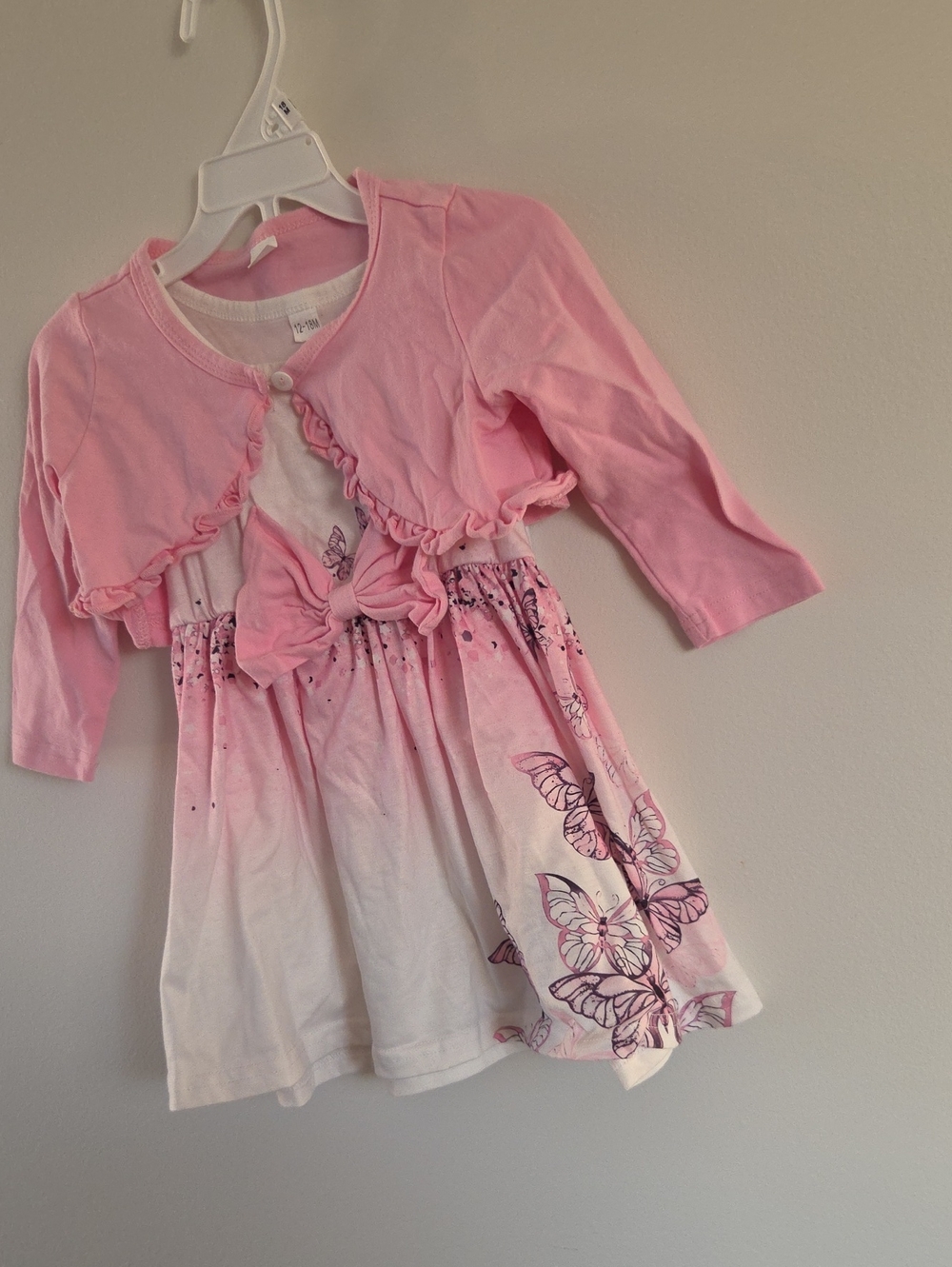Pink Butterfly Bow Dress with Cardigan - Kids